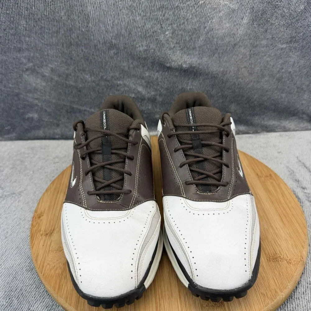 Nike Air Golf Shoes Mens Size 9.5 Brown White Leather Spiked Cleats 336050-102